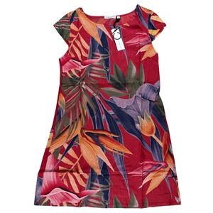 Cristina Vergani Shift Dress Red Tropical Floral Small NWT